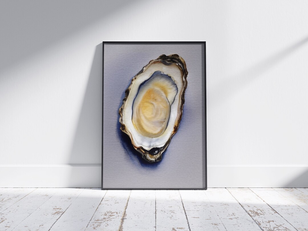 Abstract Shellfish Art Oyster on the Half Shell (printable Decor, Watercolor Sea-life Art ...