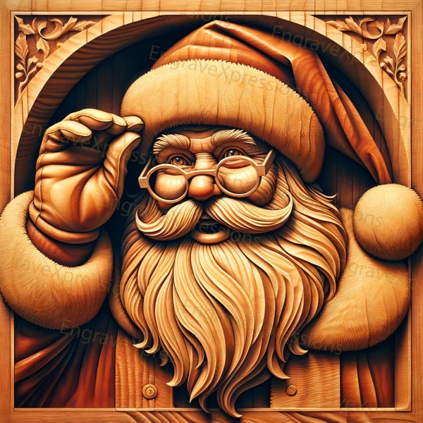 Laser Burn PNG | 3D Illusion | Engrave | Laser Ready |  Lightburn File | Digital Design File | Christmas - Winter Santa Claus Portrait