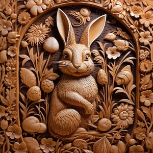 Graver au laser PNG | Illusion 3D | Graver | Prêt pour le laser | Fichier de brûlure légère | Fichier de conception numérique | Oeuf de fleur de lapin - Lapin de Pâques mignon 6
