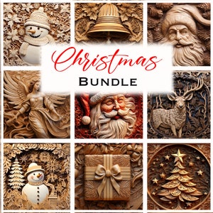 Weihnachten - Winter BUNDLE - 9 Laser Brennen PNG | 3D Illusion | Gravur | Laserbereit |  Lightburn-Datei | Digitale Stickdatei - Weihnachtsmann