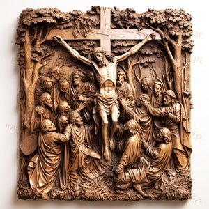 Laser Burn PNG / 3D Illusion / Engrave / Laser Ready / File Lightburn / File di progettazione digitale / Religione Pasqua - Crocifissione - Croce Gesù 3