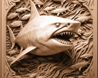 Laser Burn PNG | 3D Illusion | Engrave | Laser Ready |  Lightburn File | Digital Design File | Shark - Underwater scene