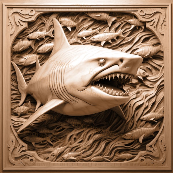 Laser Burn PNG | 3D Illusion | Engrave | Laser Ready |  Lightburn File | Digital Design File | Shark - Underwater scene