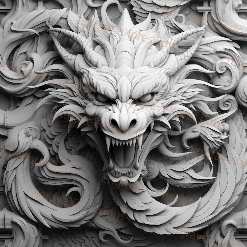 3D Dragon Laser Engrave File: High-resolution PNG, SVG (digital ...