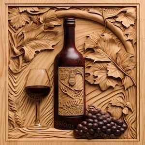 3D Wine Bottle Laser Engrave File: Bar Sign Design (PNG, SVG)