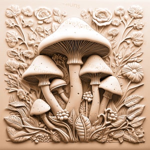 Laser Burn PNG | 3D Illusion | Engrave | Laser Ready |  Lightburn File | Digital Design File | Mushrooms in a Forest - Fungi 3D Nr.4