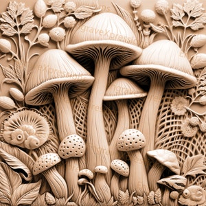 Laser Burn PNG | 3D Illusion | Engrave | Laser Ready |  Lightburn File | Digital Design File | Mushrooms in a Forest - Fungi 3D Nr.5