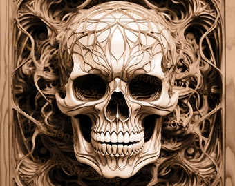 Laser Burn PNG | 3D Illusion | Engrave | Laser Ready |  Lightburn File | Digital Design File | Halloween Edition - Skull Head 1