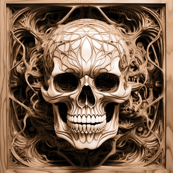 Gravure laser PNG | illusion 3D | Graver | Prêt pour le laser | Fichier Lightburn | Fichier de conception numérique | Édition Halloween - Tête de mort 1