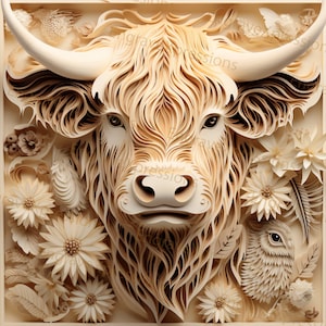 Laser Burn PNG | 3D Illusion | Engrave | Laser Ready |  Lightburn File | Digital Design File | Wildlife - Highland Cow