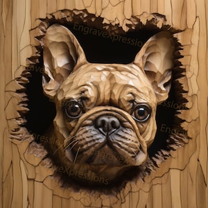 Gravure laser PNG | illusion 3D | Graver | Prêt pour le laser | Fichier Lightburn | Fichier de conception numérique | Portrait de chien mignon - bouledogue français