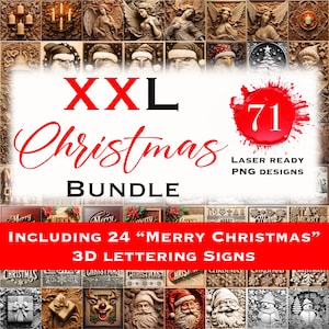 XXL Christmas Laser BUNDLE 71 Laser Burn PNG / Illusione 3D / Incisione / Cartello porta Merry Christmas - Babbo Natale - Elfo - Pupazzo di neve - Religioso
