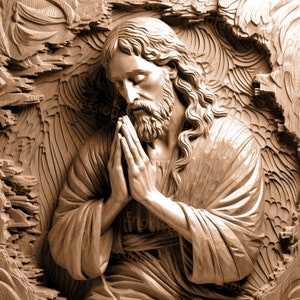 Grabación láser PNG / Ilusión 3D / Grabado / Láser listo / Archivo Lightburn / Archivo de diseño digital / Oración religiosa - Retrato de Jesucristo 2