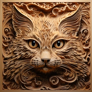 Graver au laser PNG | Illusion 3D | Graver | Prêt pour le laser | Fichier de brûlure légère | Fichier de conception numérique | Ornemental - Chat 1