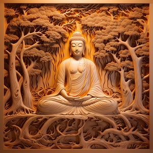 Graver au laser PNG | Illusion 3D | Graver | Prêt pour le laser | Fichier de brûlure légère | Fichier de conception numérique | Prière religieuse - Bouddha 3