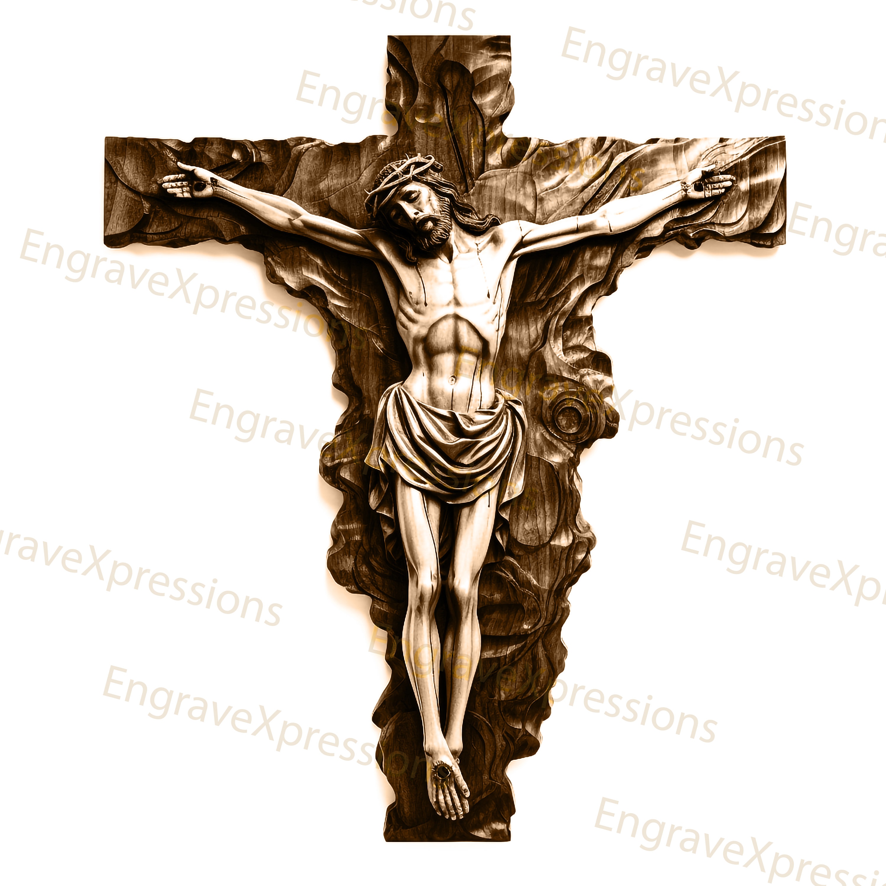 Crucifixion Cross Laser Engrave File: 3D Illusion PNG, Lightburn