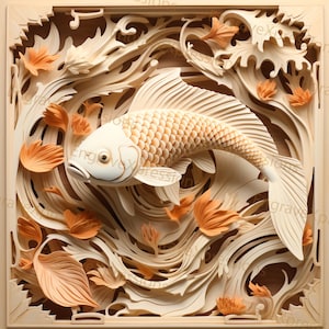 Laser brennen PNG | 3D Illusion | Gravieren | Laser Ready | Lightburn File | Digitale Designdatei | Karpfen Koi Fische