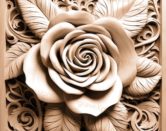 Archivo de grabado láser de rosa 3D: Diseño floral PNG, SVG (Descarga digital)