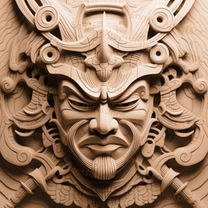 Laser Burn PNG | 3D Illusion | Engrave | Laser Ready |  Lightburn File | Digital Design File | Samurai - Warrior - Portrait - Mask - 3