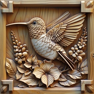 3D Bird Laser Engrave File: Hummingbird, Swan, Parrot (PNG, SVG)