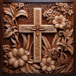 Graver au laser PNG | Illusion 3D | Graver | Prêt pour le laser | Fichier de brûlure légère | Fichier de conception numérique | Religion Pâques - Croix de fleurs 5