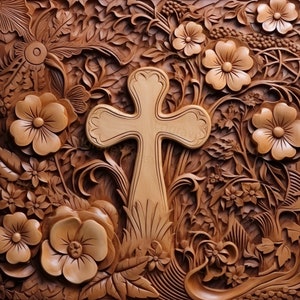 Gravure laser PNG | illusion 3D | Graver | Prêt pour le laser | Fichier Lightburn | Fichier de conception numérique | Religion Pâques - Croix fleurie 9