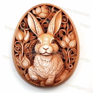 Gravure laser PNG | illusion 3D | Graver | Prêt pour le laser | Fichier Lightburn | Fichier de conception numérique | Oeuf de fleur de lapin - Lapin de Pâques mignon 8