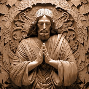 Gravure laser PNG | illusion 3D | Graver | Prêt pour le laser | Fichier Lightburn | Fichier de conception numérique | Prière religieuse - Portrait de Jésus-Christ 3