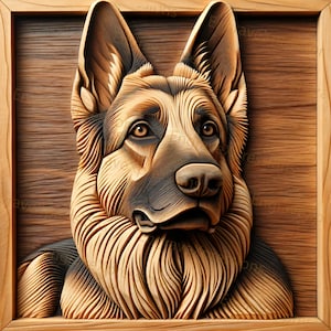 Graver au laser PNG | Illusion 3D | Graver | Prêt pour le laser | Fichier de brûlure légère | Fichier de conception numérique | Portrait de chien mignon - berger allemand