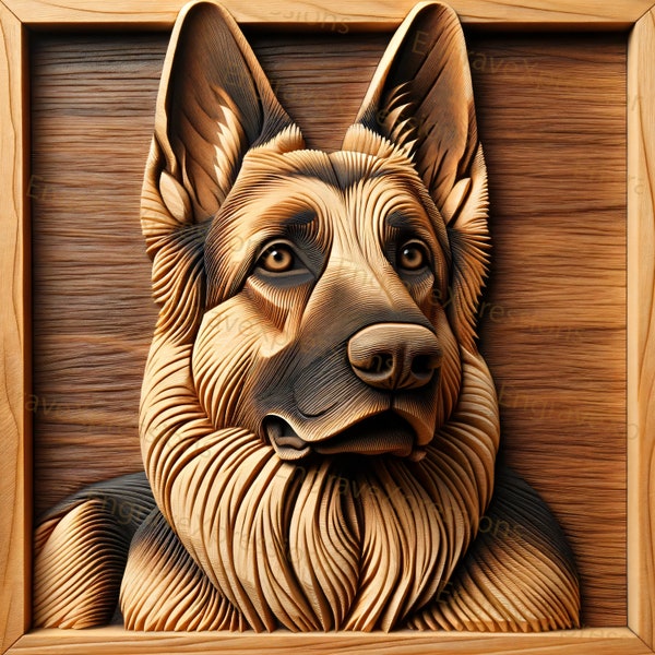 Laser Burn PNG | 3D Illusion | Engrave | Laser Ready |  Lightburn File | Digital Design File | Cute Dog Portrait - German Shepherd