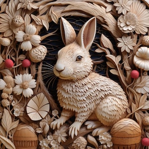 Graver au laser PNG | Illusion 3D | Graver | Prêt pour le laser | Fichier de brûlure légère | Fichier de conception numérique | Oeuf de fleur de lapin - Lapin de Pâques mignon 7