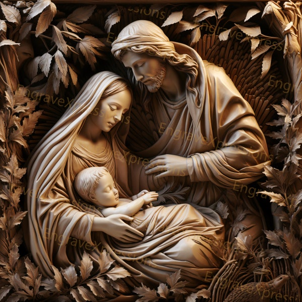 Laser Burn PNG | 3D Illusion | Engrave | Laser Ready |  Lightburn File | Nativity Scene | Christmas - Mary Joseph - Jesus Christ