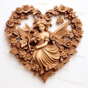 Angel Heart Laser Engrave PNG File: 3D Illusion Valentine&#39;s Design