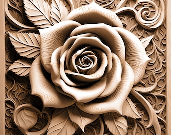 Archivo de grabado láser de rosa 3D: Diseño floral Lightburn (PNG, SVG)