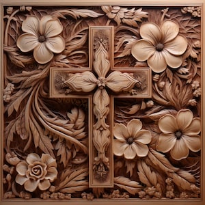 Gravure laser PNG | illusion 3D | Graver | Prêt pour le laser | Fichier Lightburn | Fichier de conception numérique | Religion Pâques - Fleur Croix 2
