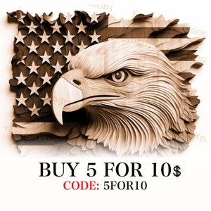 Laser Burn PNG | 3D Illusion | Engrave | Laser Ready |  Lightburn File | Digital Design File | Eagle Head - American Flag