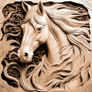 Laserbrand PNG | 3D illusie | Graveren | Laserklaar | Lightburn-bestand | Digitaal ontwerpbestand | Paard portret
