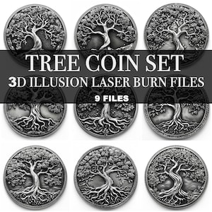 Boommuntset laserbundel - 9 png-bestanden - laserverbranding png | 3D-illusie | Graveren | Gereed voor laser |  Lightburn-bestand | Fijne gravure munten