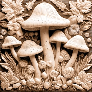 Laser Burn PNG | 3D Illusion | Engrave | Laser Ready |  Lightburn File | Digital Design File | Mushrooms in a Forest - Fungi 3D Nr.3