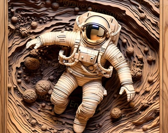 Fichier de gravure laser astronaute 3D : illusion de l'espace PNG, SVG (téléchargement numérique)