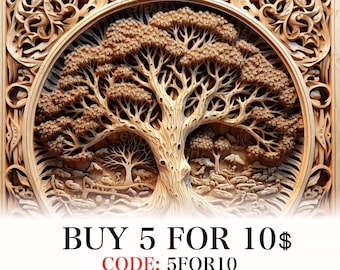 Árbol de la vida cortado con láser PNG: archivo de grabado con ilusión 3D