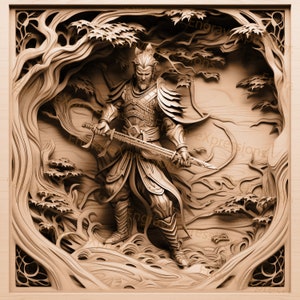 3D Samurai Warrior Laser Engrave File: PNG, SVG, Lightburn Ready