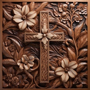 Laser Burn PNG / 3D Illusion / Engrave / Laser Ready / File Lightburn / File di progettazione digitale / Religione Pasqua - Croce di fiori 6