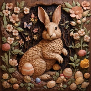 Laser Brennen PNG | 3D Illusion | Gravur | Laserbereit | Lightburn-Datei | Digitale Designdatei | Hase Blume Ei - Süßer Osterhase 3