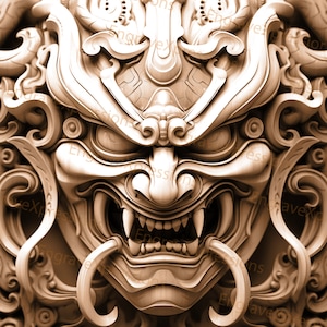 Laser Brennen PNG | 3D Illusion | Gravur | Laserbereit | Lightburn-Datei | Digitale Designdatei | Samurai - Krieger - Maske 1