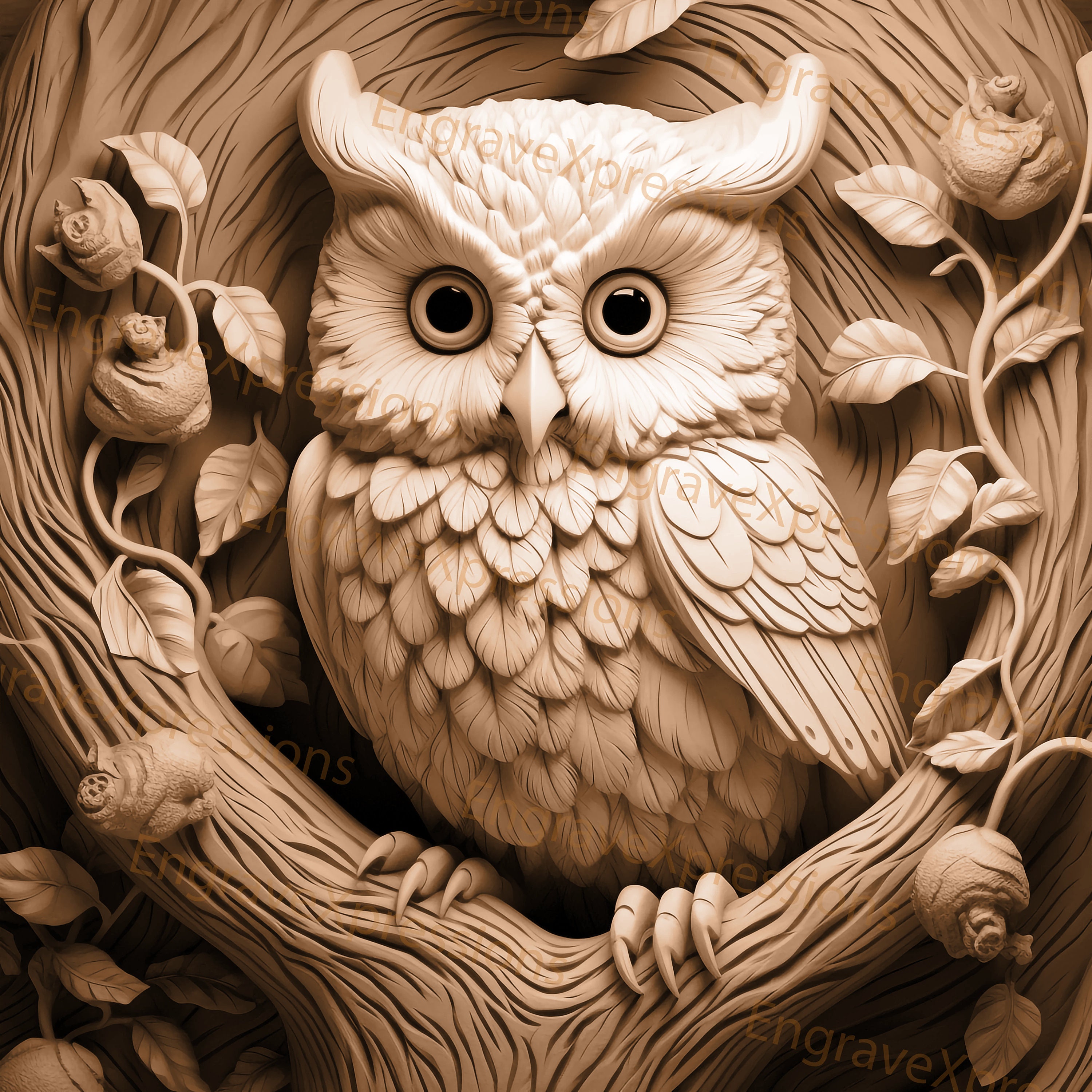 3D Owl Laser Engraving File: Illusion Design (PNG, SVG)