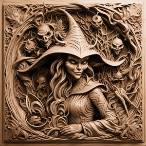 Laser Brennen PNG | 3D Illusion | Gravur | Laserbereit | Lightburn-Datei | Digitale Designdatei | Halloween Edition - Hexe - Frau