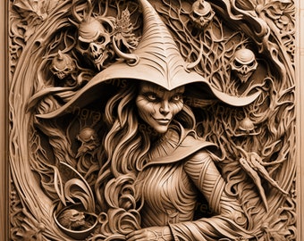 Witch Laser Engraving File: 3D Illusion, Halloween Edition (PNG, SVG)