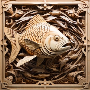 3D Fish Laser Engrave File: Wildlife Art, Lightburn Ready (PNG, SVG)