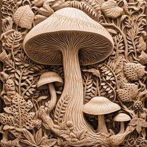 Laser Burn PNG | 3D Illusion | Engrave | Laser Ready |  Lightburn File | Digital Design File | Mushroom in a Forest - Fungi 3D